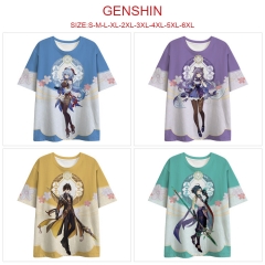 6 Styles Genshin Impact Cartoon Character 3D Printed Anime Milk Silk T-Shirt