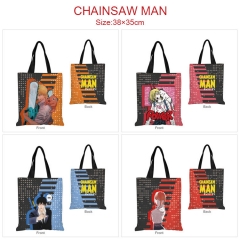 4 Styles Chainsaw Man Cartoon Pattern Canvas Handbag Shoulder Bag
