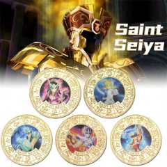 5 Styles Saint Seiya Anime Souvenir Coin Souvenir Badge Cartoon Stainless Steel Decoration Badge
