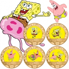 5 Styles SpongeBob SquarePants Anime Souvenir Coin Souvenir Badge Cartoon Stainless Steel Decoration Badge