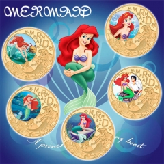 5 Styles The Little Mermaid Anime Souvenir Coin Souvenir Badge Cartoon Stainless Steel Decoration Badge