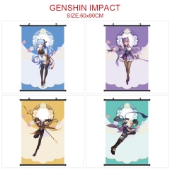 60*90CM 6 Styles Genshin Impact Cartoon Wallscrolls Waterproof Anime Wall Scroll