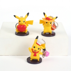 3PCS/SET 9CM Pokemon Pikachu Anime Action PVC Figure Keychain