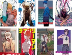 4 Styles 8pcs/set 42*29CM Chainsaw Man Cartoon Cosplay Decoration Color Printing Anime Paper Poster Set