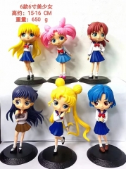 6PCS/SET 6 Inches Pretty Soldier Sailor Moon Cartoon Model Toy PVC Anime Action Figure