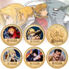 6 Styles Fullmetal Alchemist Anime Souvenir Coin Souvenir Badge Cartoon Stainless Steel Decoration Badge