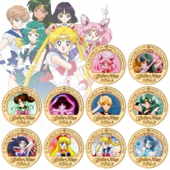 10 Styles Pretty Soldier Sailor Moon Anime Souvenir Coin Souvenir Badge Cartoon Stainless Steel Decoration Badge