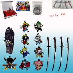 14PCS/SET One Piece Cosplay Cartoon Anime Alloy Keychain Pendant Weapon Bracelet Set