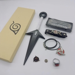 2 Styles Naruto Plastic Kunai+Headband+Necalace+Bracelet+Pin+Ring Set Anime Weapon Set