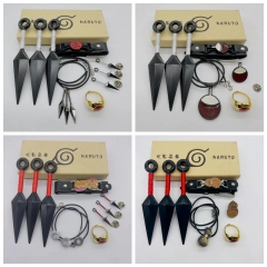 4 Styles Naruto Plastic Kunai+Headband+Necalace+Bracelet+Pin+Ring Set Anime Weapon Set