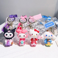 4 Styles My Melody Hello Kitty Kuromi Cinnamoroll Pom Pom Purin Anime Figure Keychain