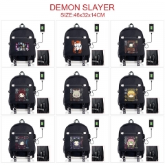 10 Styles Demon Slayer: Kimetsu no Yaiba Cartoon Pattern Anime Backpack Bag With USB Charging Cable