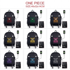 10 Styles One Piece Cartoon Pattern Anime Backpack Bag With USB Charging Cable
