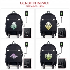 5 Styles Genshin Impact Cartoon Pattern Anime Backpack Bag With USB Charging Cable