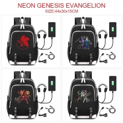 6 Styles EVA/Neon Genesis Evangelion Cartoon Pattern Anime Backpack Bag With USB Charging Cable