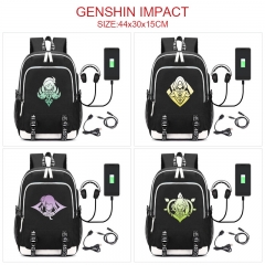 5 Styles Genshin Impact Cartoon Pattern Anime Backpack Bag With USB Charging Cable