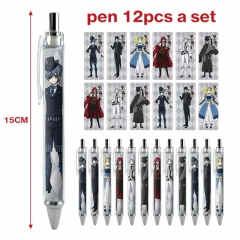 12PCS/SET 2 Styles Kuroshitsuji / Black Butler Cartoon Pattern Anime Ballpoint Pen