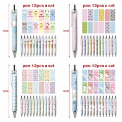 12PCS/SET 4 Styles Sanrio Kuromi Cinnamoroll Cartoon Pattern Anime Ballpoint Pen