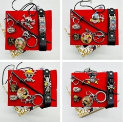 4 Styles One Piece Cartoon Pendant Decoration Anime Keychain+Necklace+Ring Set