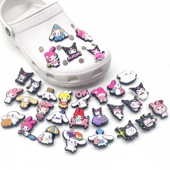 30PCS/SET Sanrio Kuromi Cinnamoroll DIY Slippers Decoration PVC Cartoon Shoe Charms Different Shoes Buckle Accessories