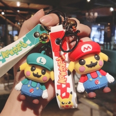 2 Styles Super Mario Cos Pokemon Pikachu Anime PVC Figure Keychain