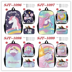 7 Styles 3PCS/SET Unicorn Cartoon Canvas Anime Lunch Bag+Pencil Box+Backpack Bag Set