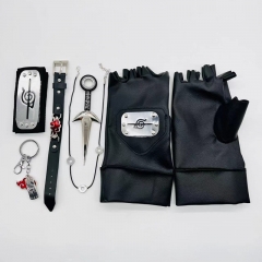 6PCS/SET Naruto Anime PU Gloves+Bracelet+Keychain+Headband+Weapon+Necklace Set