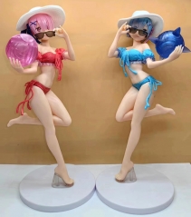 24CM 2PCS/SET Re: Zero/Re:Life in a Different World from Zero Rem Ram Swimwear Bikini Dress Cartoon Anime PVC Figure Set Toy