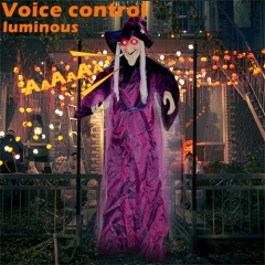 Halloween Voice Controlled Witch LED Glowing Eyes Talking Hanging Witch