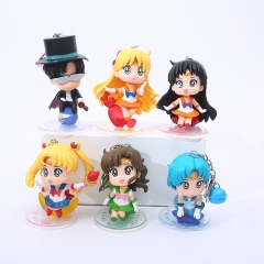 6PCS/SET 8-10CM Pretty Soldier Sailor Moon Cartoon PVC Anime Figure Keychain