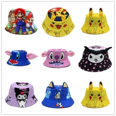 8 Styles Mario Pikachu Stitch Kuromi Sonic the Hedgehog Cartoon Hat Cap Anime Fisherman's Hat