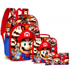 Super Mario Bro Anime School Backpack Bag+Pencil Bag+Lunch Bag