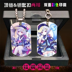 2 Styles Genshin Impact Qiqi Stainless Steel Two Sides Dog Tag Anime Necklace