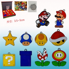 10PCS/SET Super Mario Bro. Cartoon Alloy Anime Necklace+Keychain