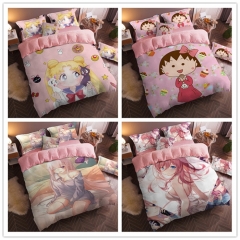 13 Styles 3 Size Pretty Soldier Sailor Moon Chibi Maruko Chan Cartoon Printing Anime Pattern Bedding Set ( Pillow Case + Quilt Cover + Bed Sheet )