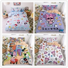 25 Styles 3 Size Mickey Mouse and Donald Duck Flannel Cartoon Printing Anime Pattern Bedding Set ( Pillow Case + Quilt Cover + Bed Sheet )