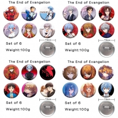 （6PCS/SET）6 Styles 75MM EVA/Neon Genesis Evangelion Cartoon Anime Alloy Badge Brooch