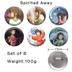 （6PCS/SET）75MM Spirited Away Cartoon Anime Alloy Badge Brooch