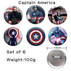 （6PCS/SET）2 Styles 75MM Captain America Cartoon Anime Alloy Badge Brooch