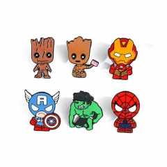 6 Styles Marvel Groot/Iron Man/Spider Man/The Hulk Alloy Badge Pin Anime Brooch