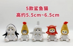 5PCS/SET Cute Shark Cat Anime PVC Figure Toy 5.5~6.5cm
