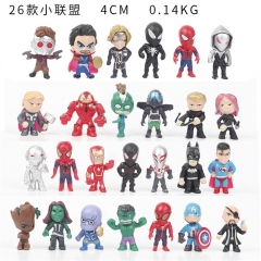 26PCS/SET 4CM Marvel Flash Spider Man Iron Man Cartoon Anime PVC Figure Toy
