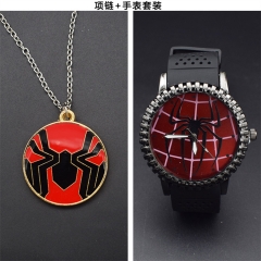 2 Styles Spider Man Alloy Anime Watch Necklace Keychain Brooch Set