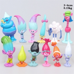 12PCS/SET 3-6CM Trolls Cartoon Anime PVC Figure Toy Doll