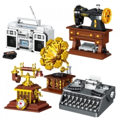 9 Styles Sewing Machine Phonograph Radio Telephone Sound Coffee Machine Miniature Building Blocks