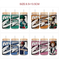 350ml 7 Styles My Hero Academia Anime Glass Cup with Straw