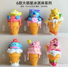 6PCS/SET11.4-12.2CM Kirby Stitch Bear Ice Cream Anime Figure Toy Doll