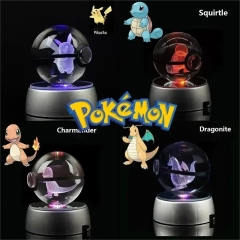 30 Styles 5CM/6CM Pokemon Crystal Ball Anime 3D Nightlight Flashlight ( With Base)