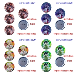 (5PCS/SET) 10 Styles Genshin Impact Cartoon Anime Tinplate Badge Brooch