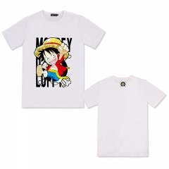 One Piece Cute Luffy Pattern White Cotton Anime Tshirts(M L XL XXL)